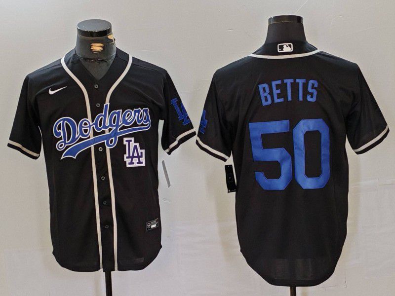 Men Los Angeles Dodgers #50 Betts Black Fashion Nike Game MLB Jersey style 45